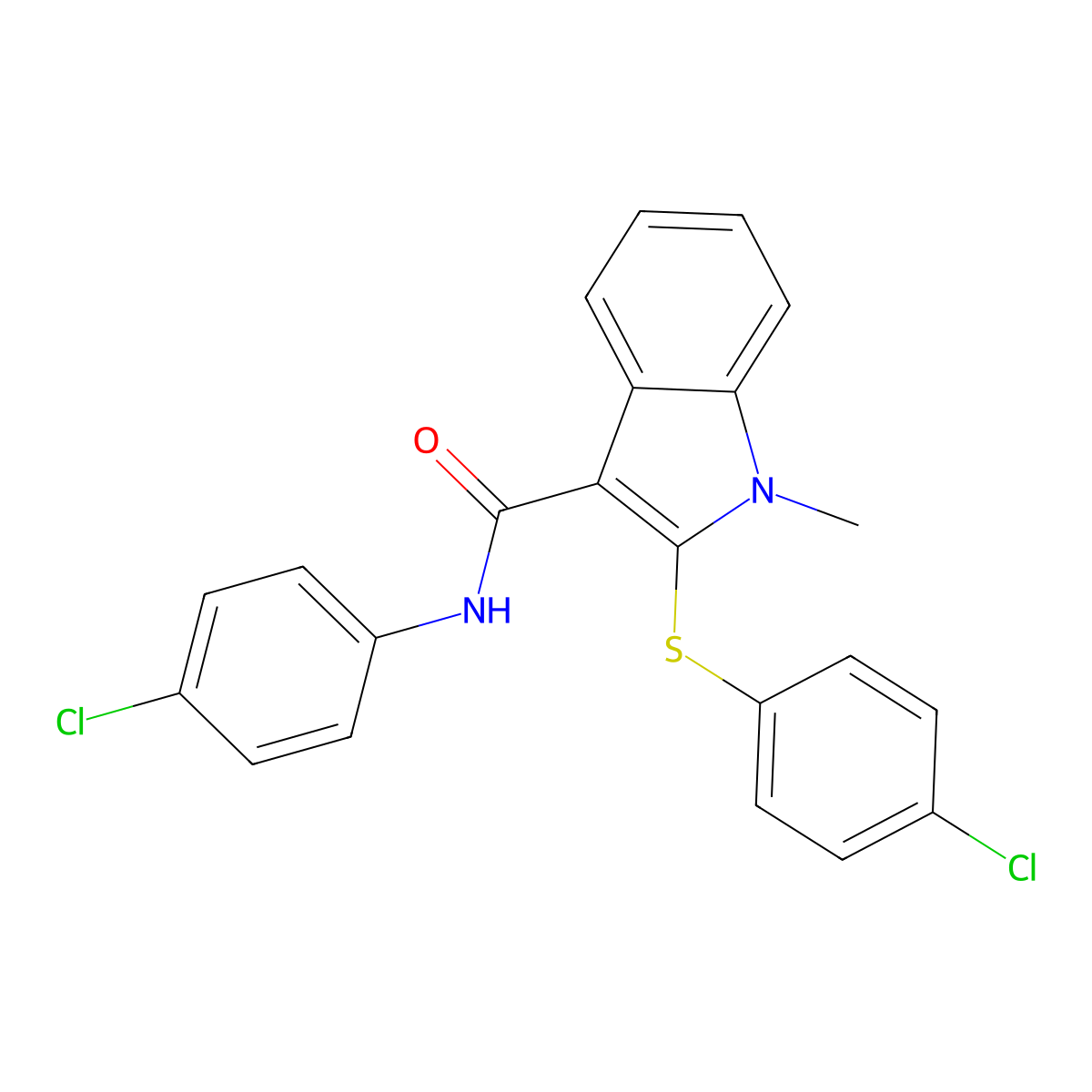 N-(4-chlorophenyl)-2-[(4-chlorophenyl)sulfanyl]-1-methyl-1H-indole-3-carboxamide molecular structure, CAS 478049-47-7