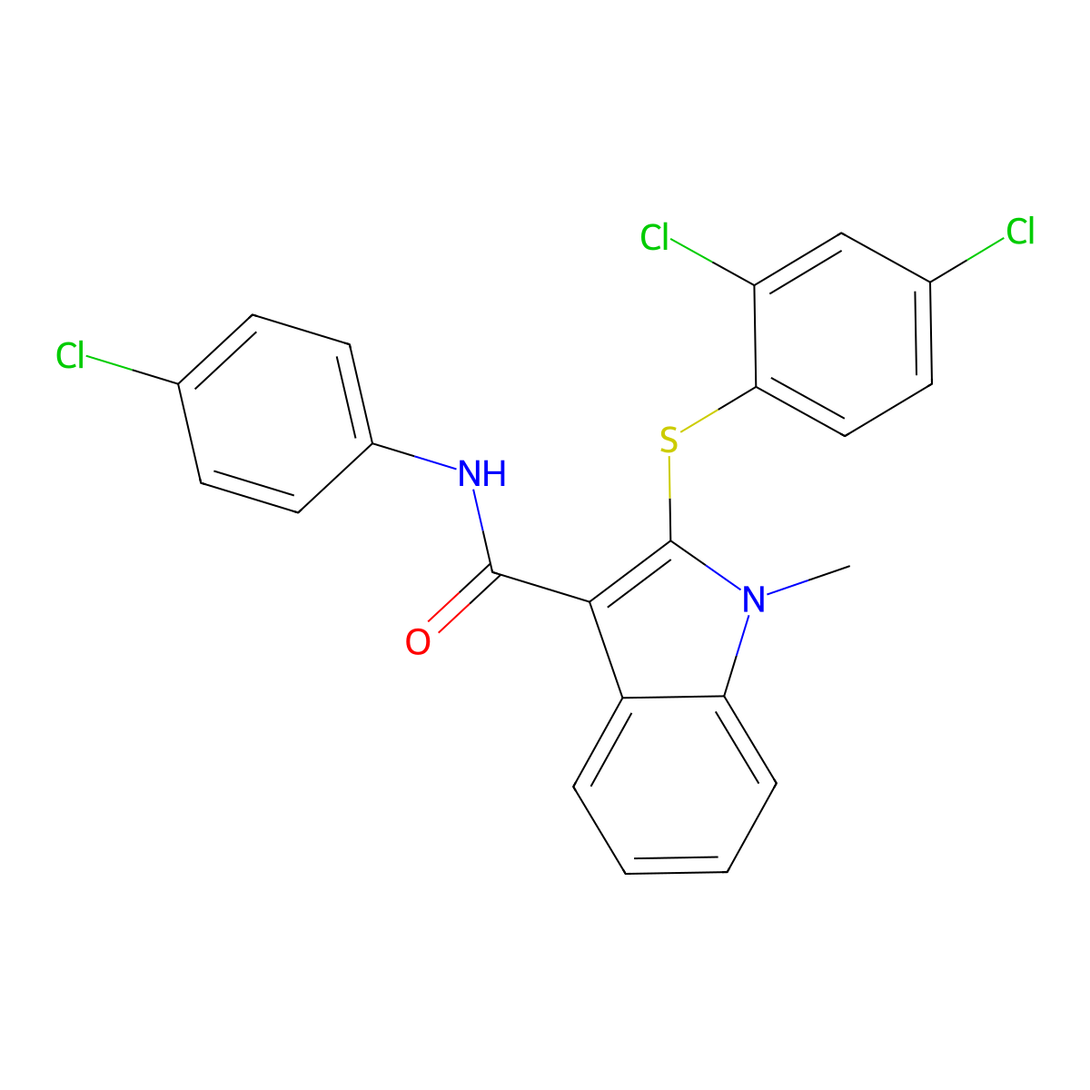 N-(4-chlorophenyl)-2-[(2,4-dichlorophenyl)sulfanyl]-1-methyl-1H-indole-3-carboxamide molecular structure, CAS 478049-49-9
