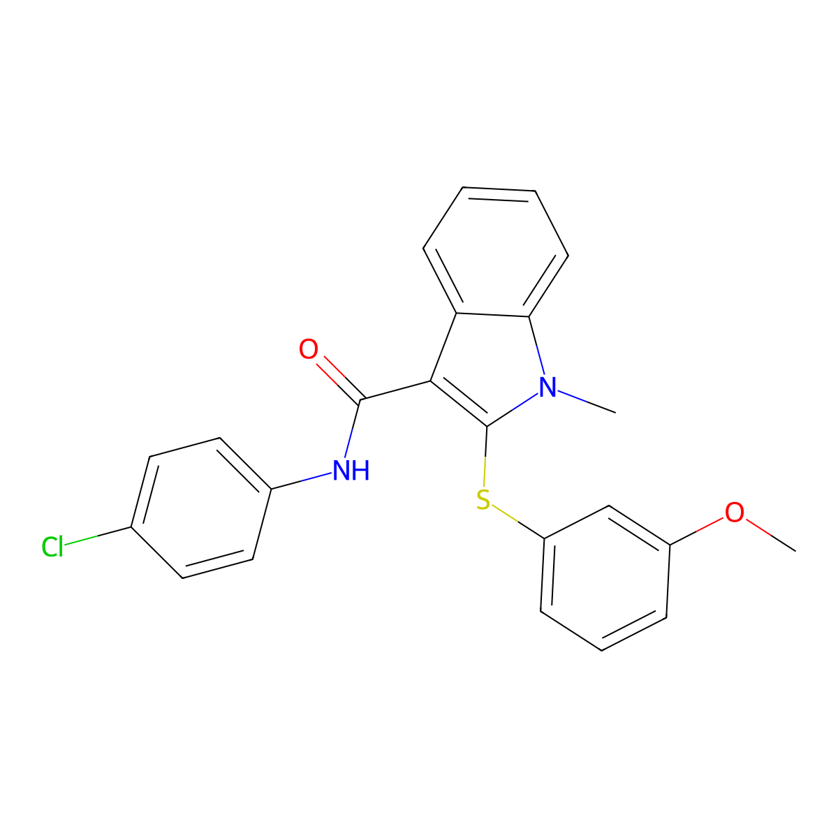 N-(4-chlorophenyl)-2-[(3-methoxyphenyl)sulfanyl]-1-methyl-1H-indole-3-carboxamide molecular structure, CAS 478049-50-2