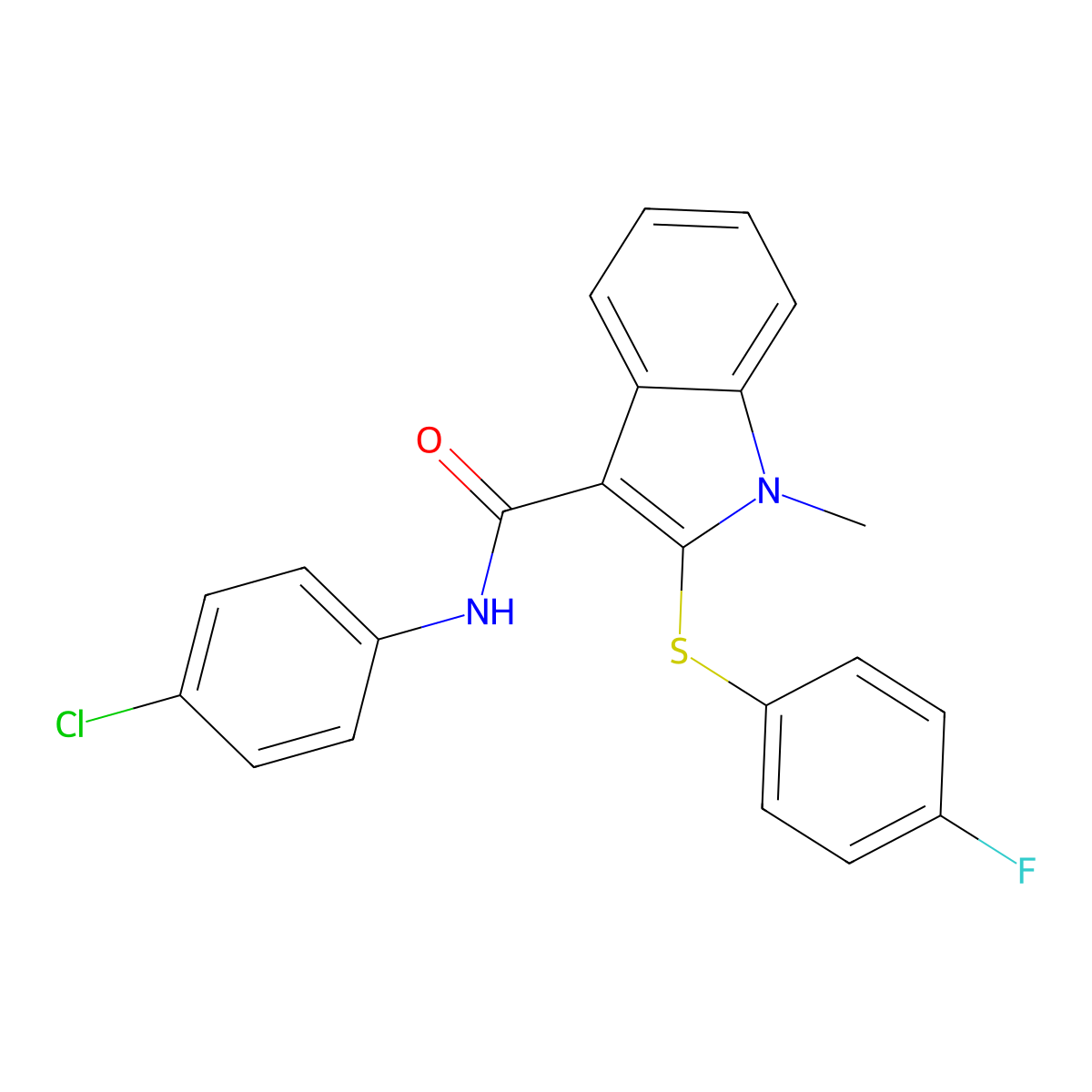 N-(4-chlorophenyl)-2-[(4-fluorophenyl)sulfanyl]-1-methyl-1H-indole-3-carboxamide molecular structure, CAS 478049-60-4