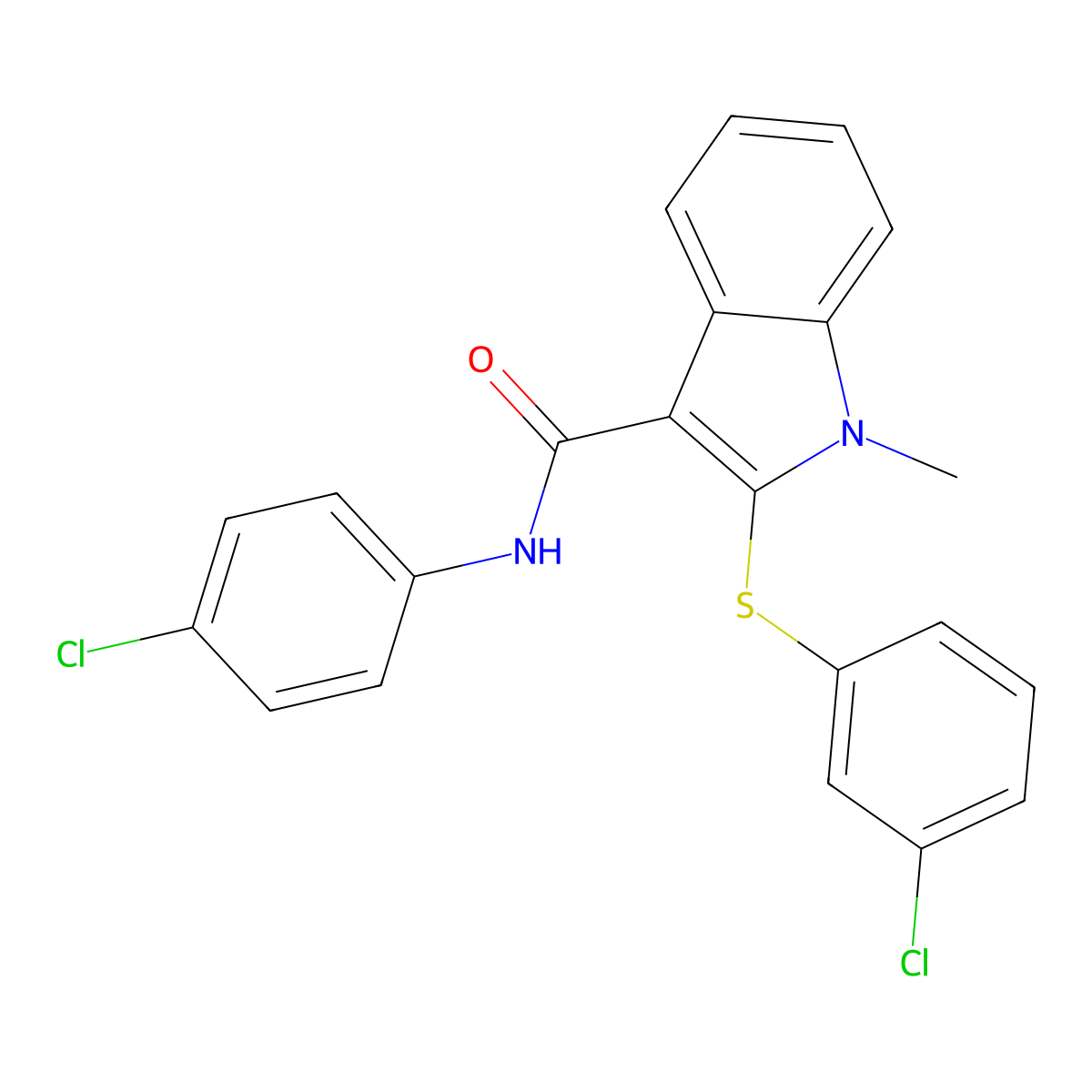 N-(4-chlorophenyl)-2-[(3-chlorophenyl)sulfanyl]-1-methyl-1H-indole-3-carboxamide molecular structure, CAS 478049-61-5