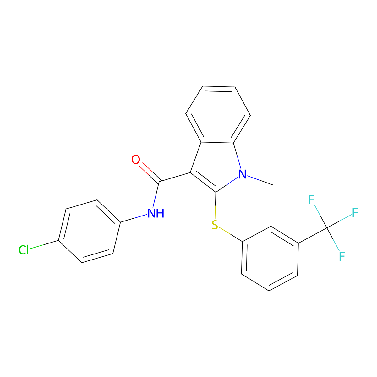 N-(4-chlorophenyl)-1-methyl-2-{[3-(trifluoromethyl)phenyl]sulfanyl}-1H-indole-3-carboxamide molecular structure, CAS 478049-62-6