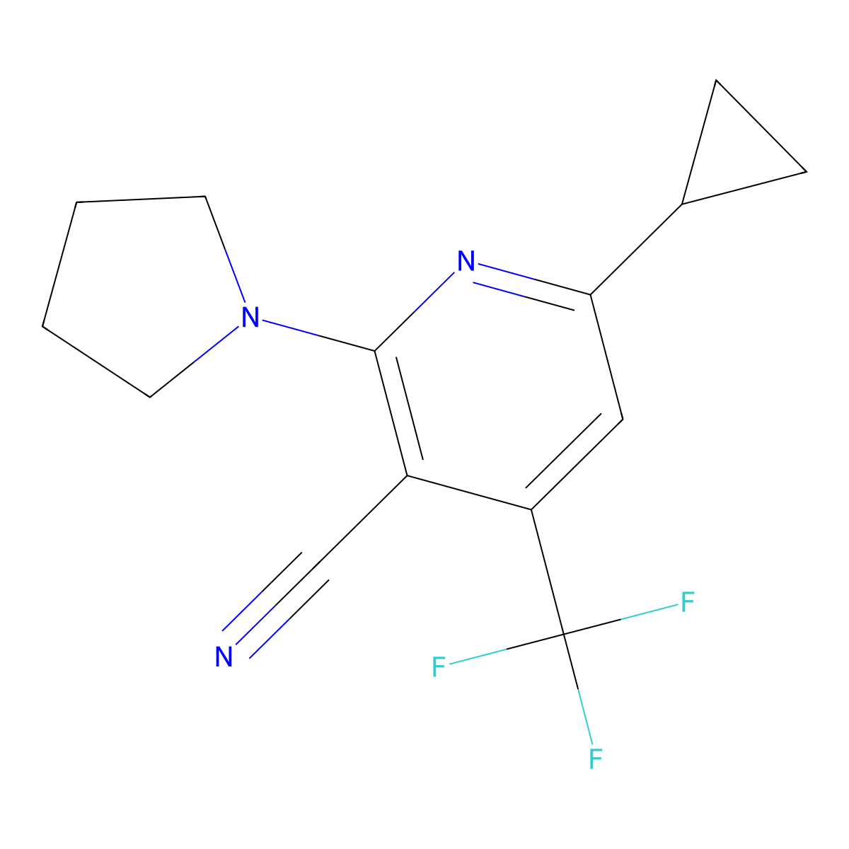 6-Cyclopropyl-2-(1-pyrrolidinyl)-4-(trifluoromethyl)nicotinonitrile molecular structure, CAS 478049-65-9