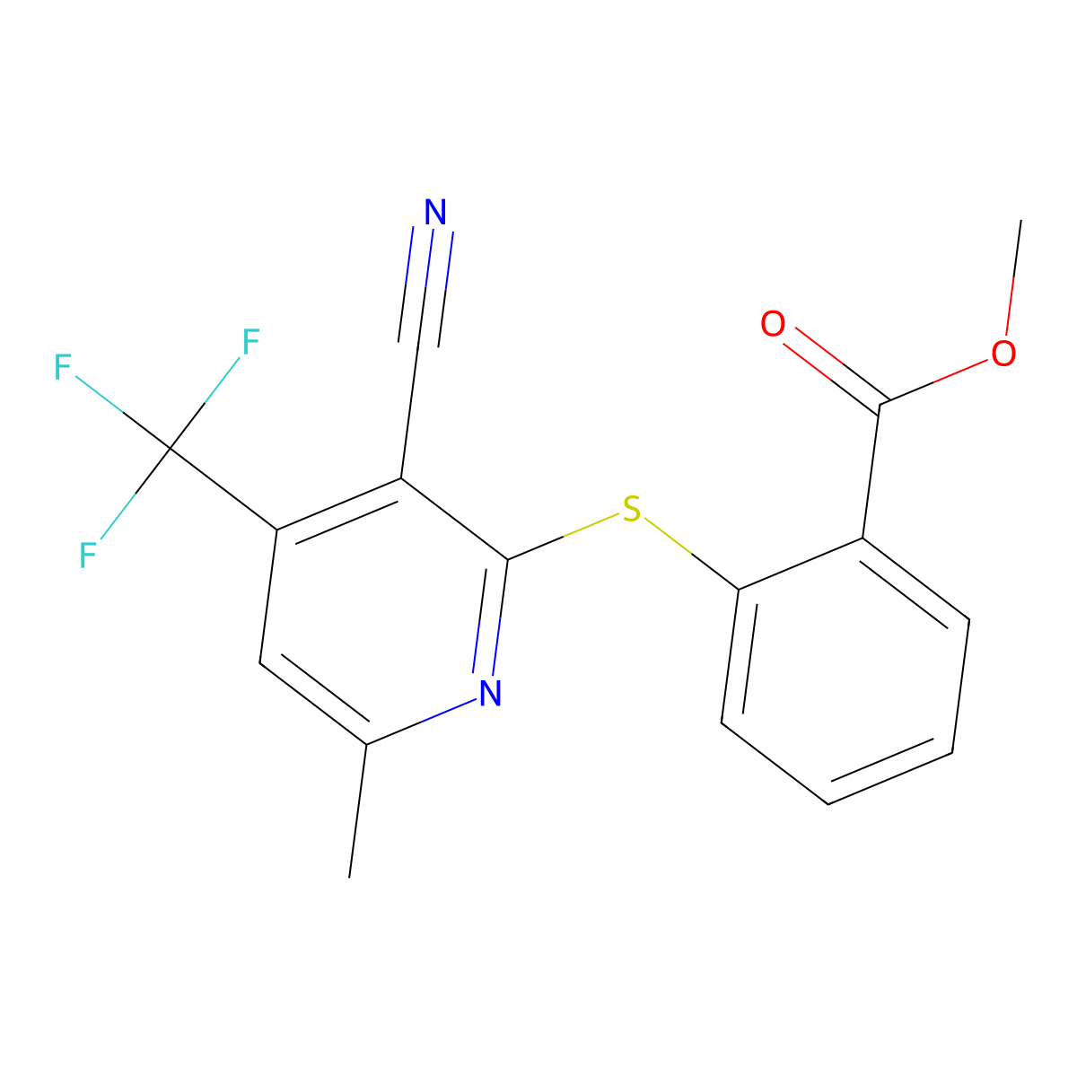 Methyl 2-{[3-cyano-6-methyl-4-(trifluoromethyl)-2-pyridinyl]sulfanyl}benzenecarboxylate molecular structure, CAS 478049-72-8