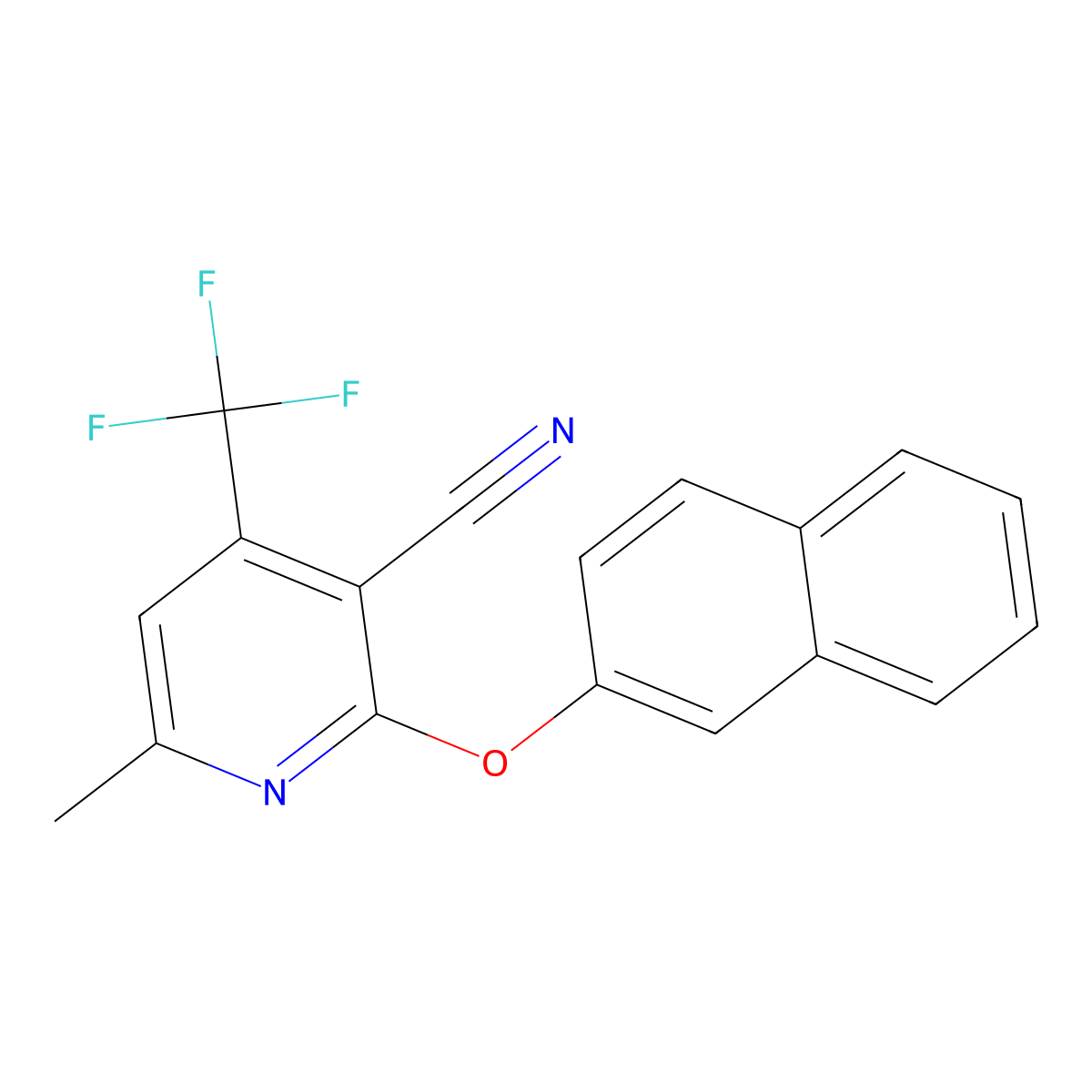 6-Methyl-2-(2-naphthyloxy)-4-(trifluoromethyl)nicotinonitrile molecular structure, CAS 478049-81-9