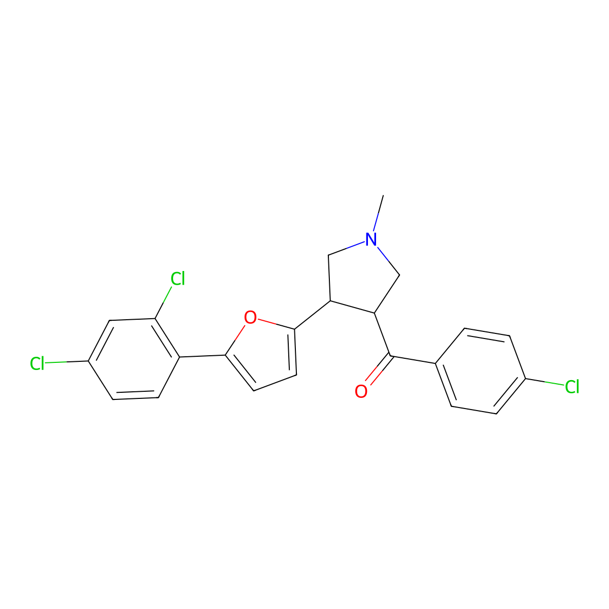 (4-chlorophenyl){4-[5-(2,4-dichlorophenyl)-2-furyl]-1-methyltetrahydro-1H-pyrrol-3-yl}methanone molecular structure, CAS 478050-11-2