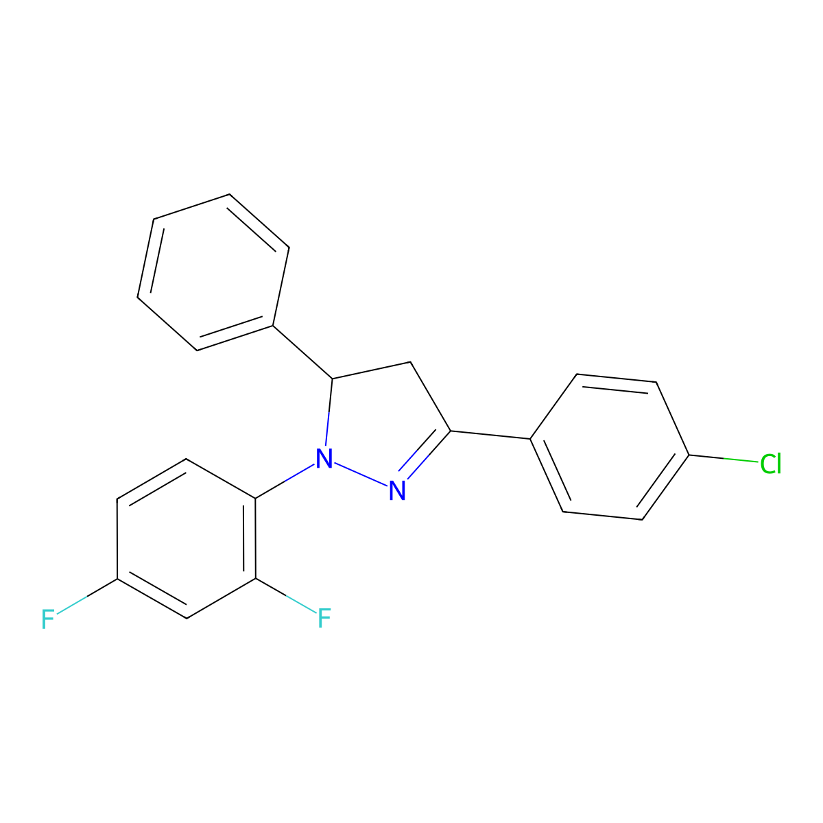 3-(4-chlorophenyl)-1-(2,4-difluorophenyl)-5-phenyl-4,5-dihydro-1H-pyrazole molecular structure, CAS 478050-14-5