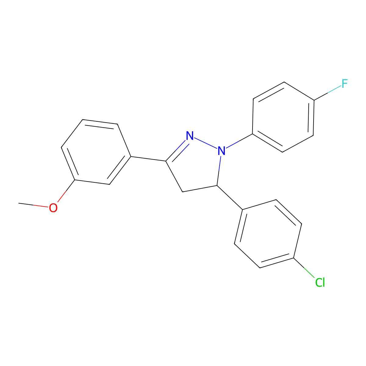 5-(4-chlorophenyl)-1-(4-fluorophenyl)-3-(3-methoxyphenyl)-4,5-dihydro-1H-pyrazole molecular structure, CAS 478050-15-6
