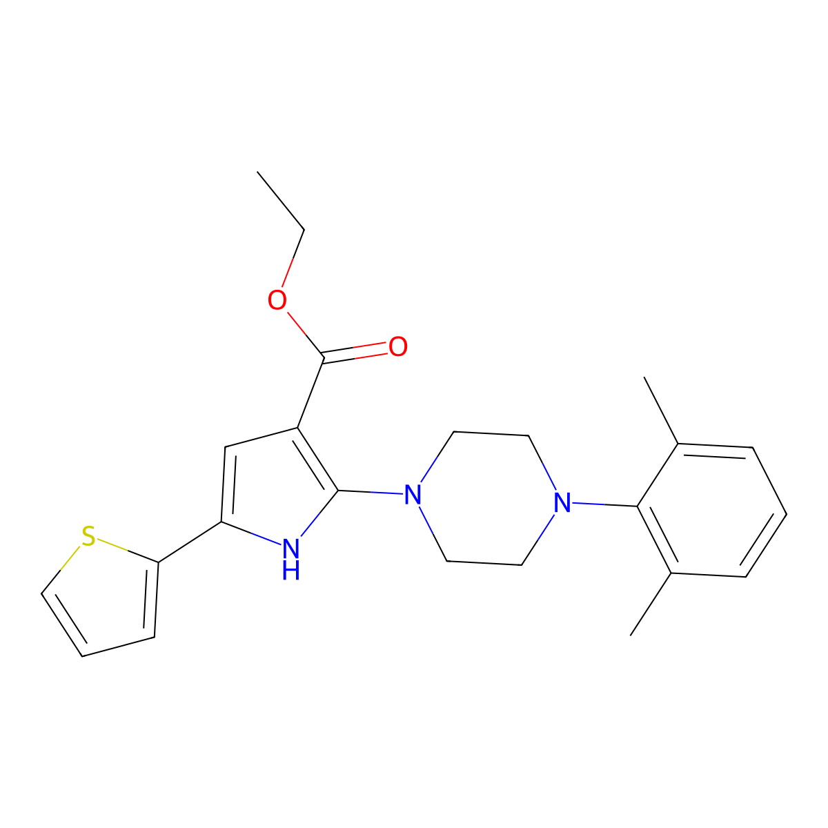 ethyl 2-[4-(2,6-dimethylphenyl)piperazino]-5-(2-thienyl)-1H-pyrrole-3-carboxylate molecular structure, CAS 478050-16-7