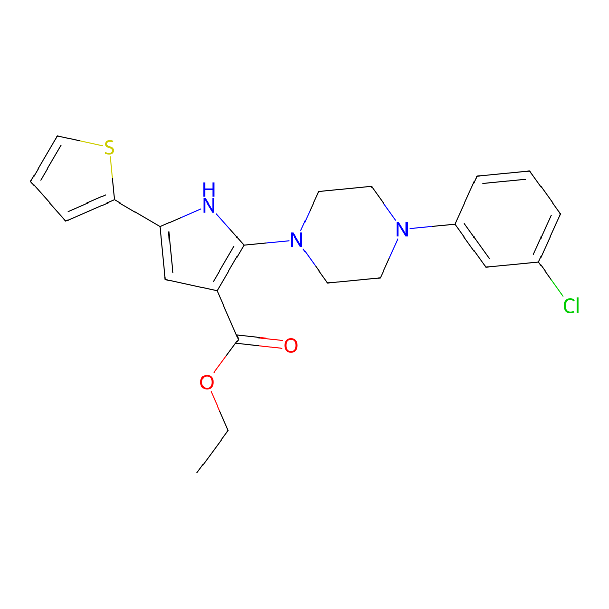 ethyl 2-[4-(3-chlorophenyl)piperazino]-5-(2-thienyl)-1H-pyrrole-3-carboxylate molecular structure, CAS 478050-20-3
