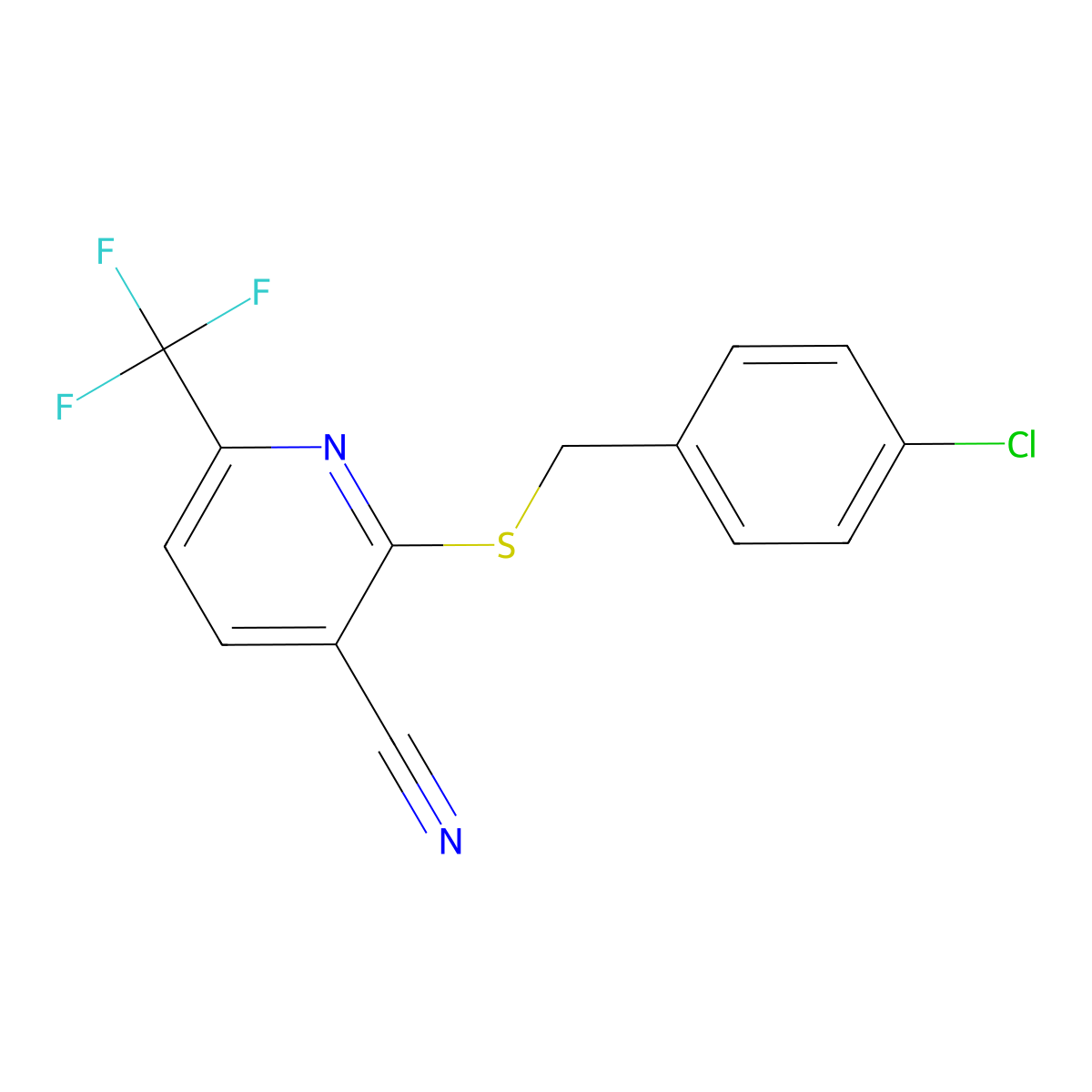 2-[(4-Chlorobenzyl)sulfanyl]-6-(trifluoromethyl)nicotinonitrile molecular structure, CAS 478050-36-1