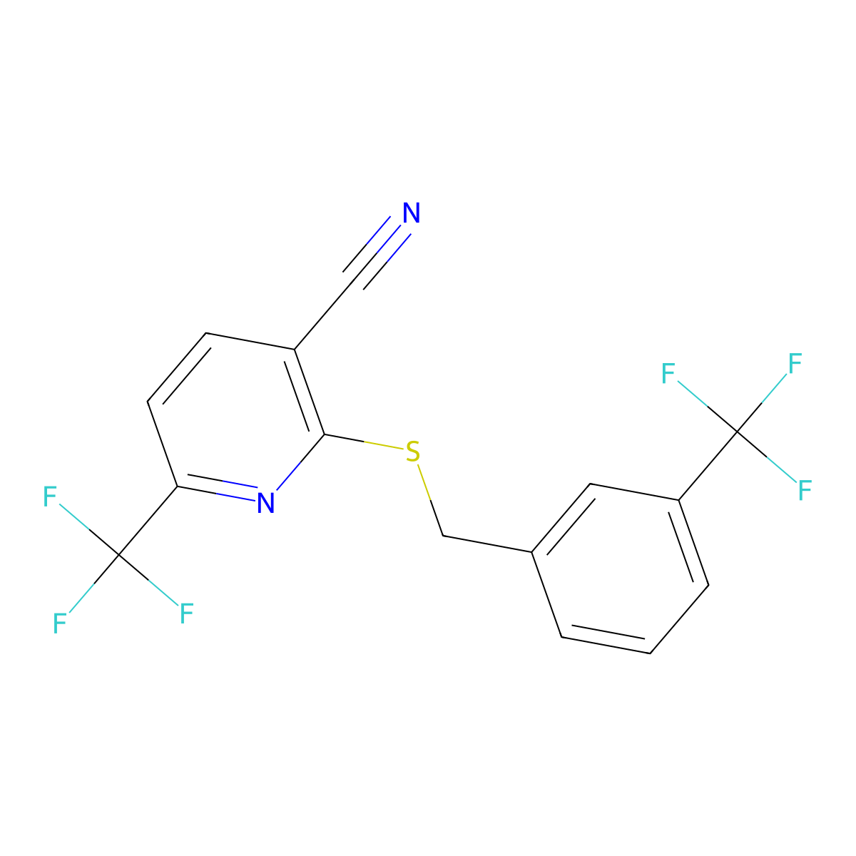 6-(Trifluoromethyl)-2-{[3-(trifluoromethyl)benzyl]sulfanyl}nicotinonitrile molecular structure, CAS 478050-37-2