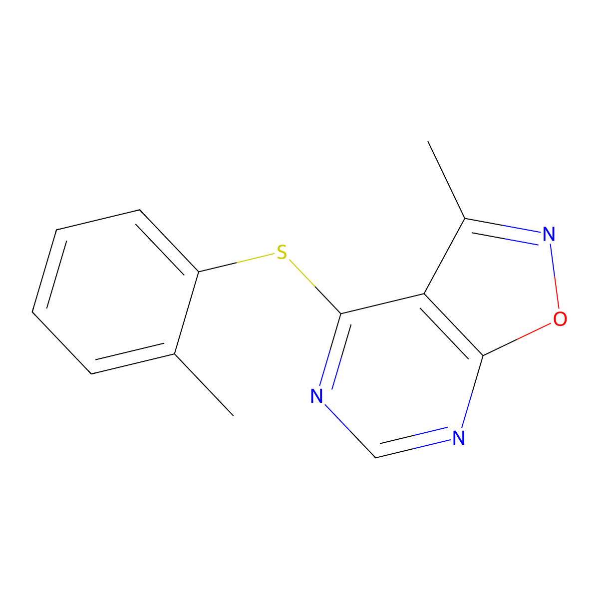 3-Methyl-4-[(2-methylphenyl)sulfanyl]isoxazolo[5,4-d]pyrimidine molecular structure, CAS 478050-41-8