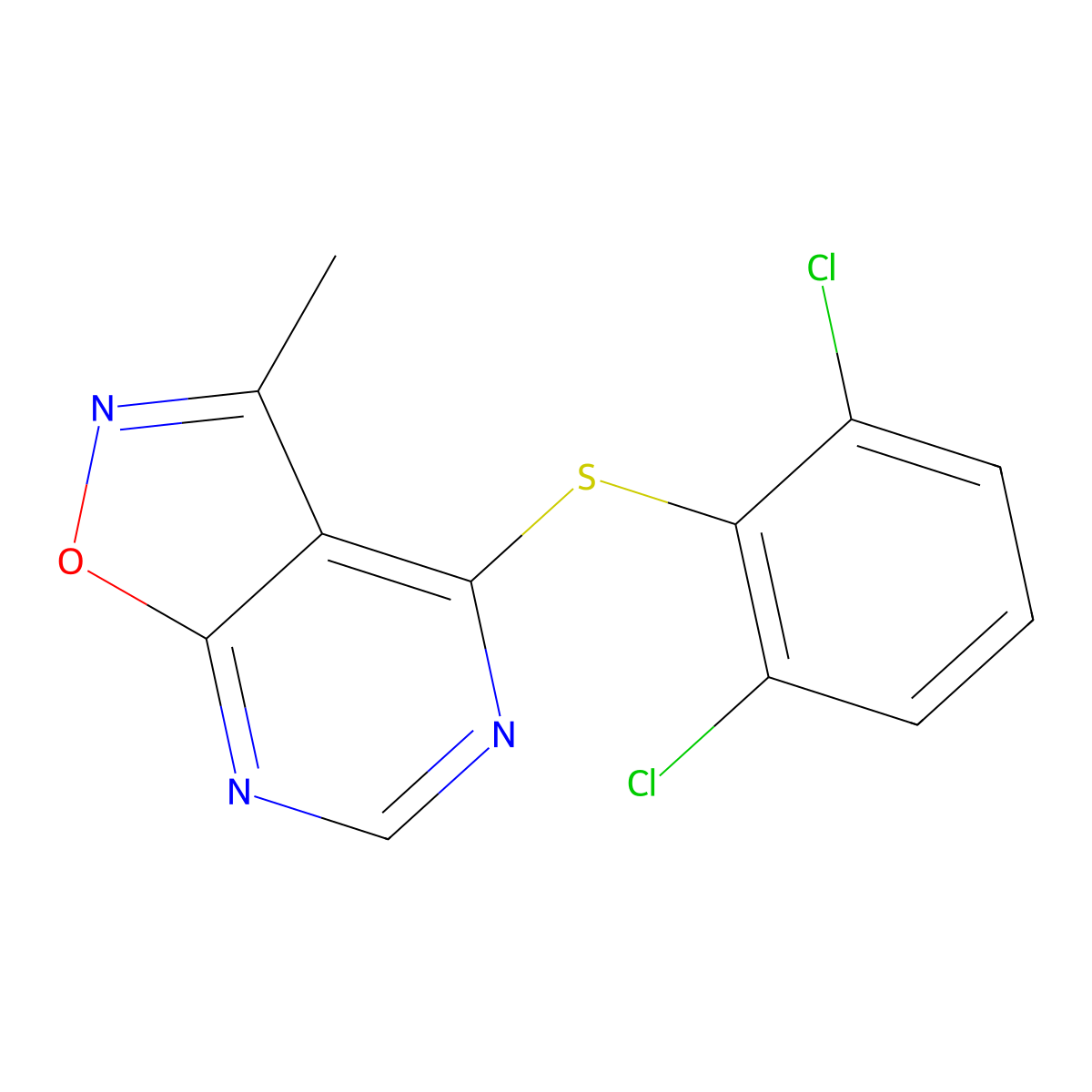 4-[(2,6-Dichlorophenyl)sulfanyl]-3-methylisoxazolo[5,4-d]pyrimidine molecular structure, CAS 478050-43-0