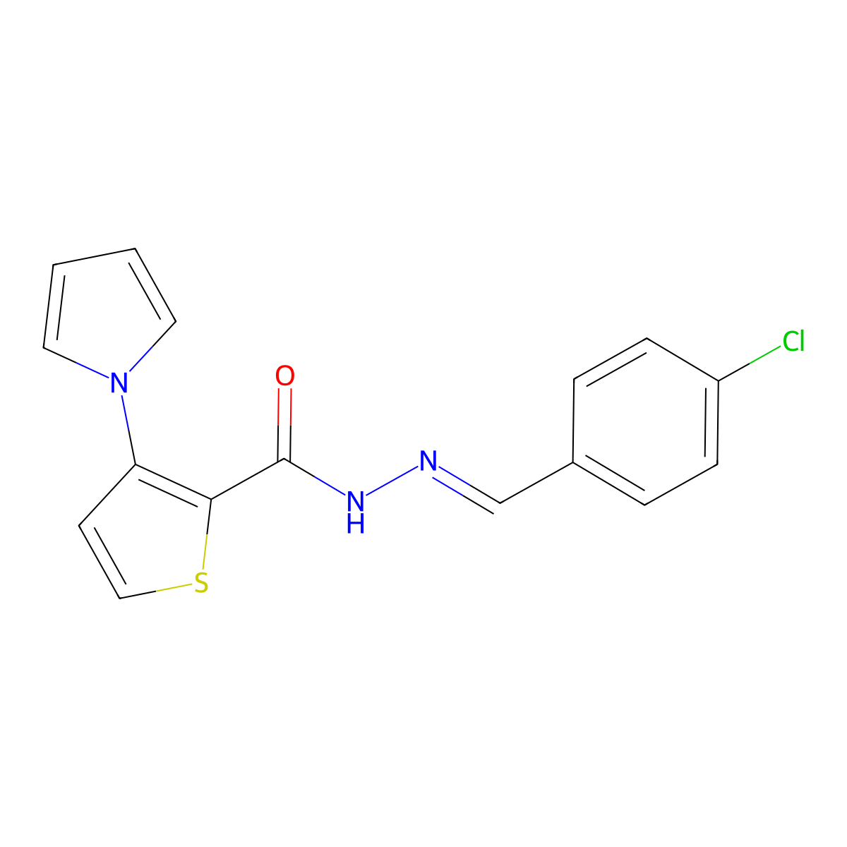 N-[(4-chlorophenyl)methylideneamino]-3-pyrrol-1-ylthiophene-2-carboxamide molecular structure, CAS 478062-83-8