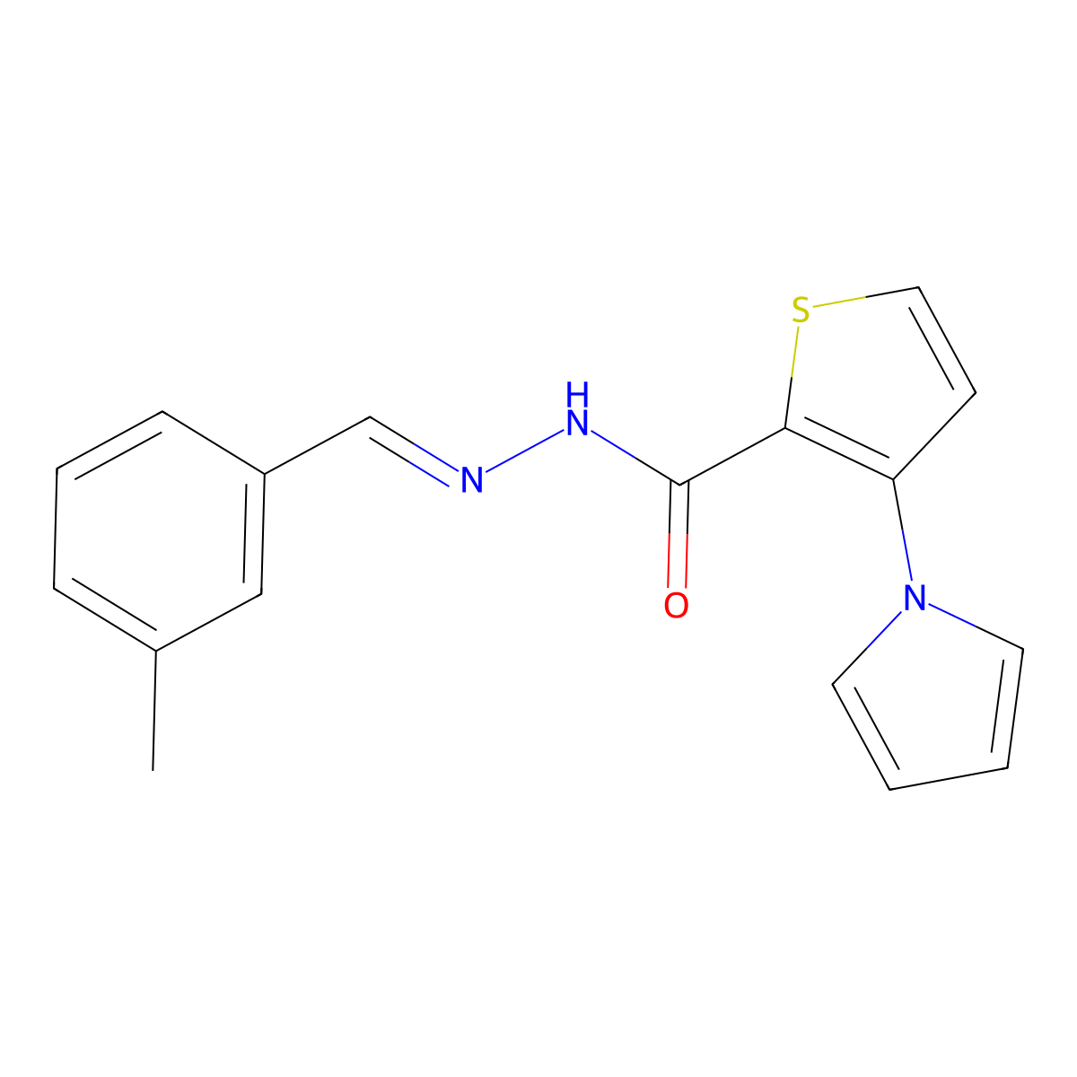N-[(3-methylphenyl)methylideneamino]-3-pyrrol-1-ylthiophene-2-carboxamide molecular structure, CAS 478063-23-9
