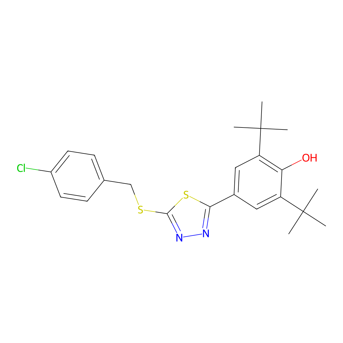 2,6-Di(tert-butyl)-4-{5-[(4-chlorobenzyl)sulfanyl]-1,3,4-thiadiazol-2-yl}benzenol molecular structure, CAS 478063-30-8