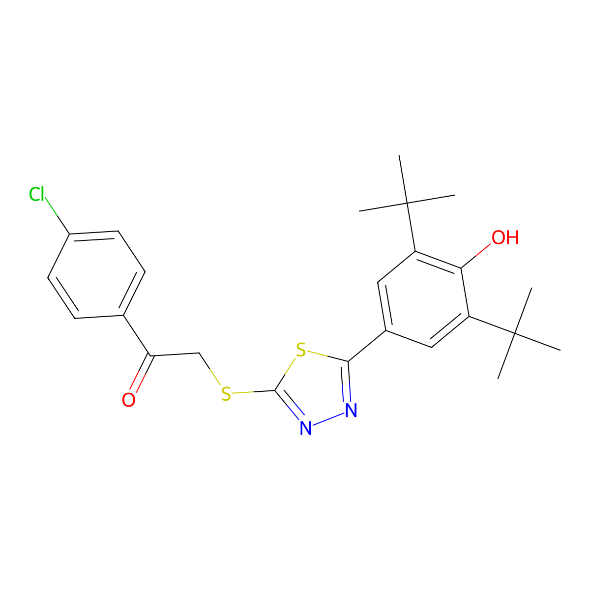 1-(4-Chlorophenyl)-2-({5-[3,5-di(tert-butyl)-4-hydroxyphenyl]-1,3,4-thiadiazol-2-yl}sulfanyl)-1-ethanone molecular structure, CAS 478063-33-1