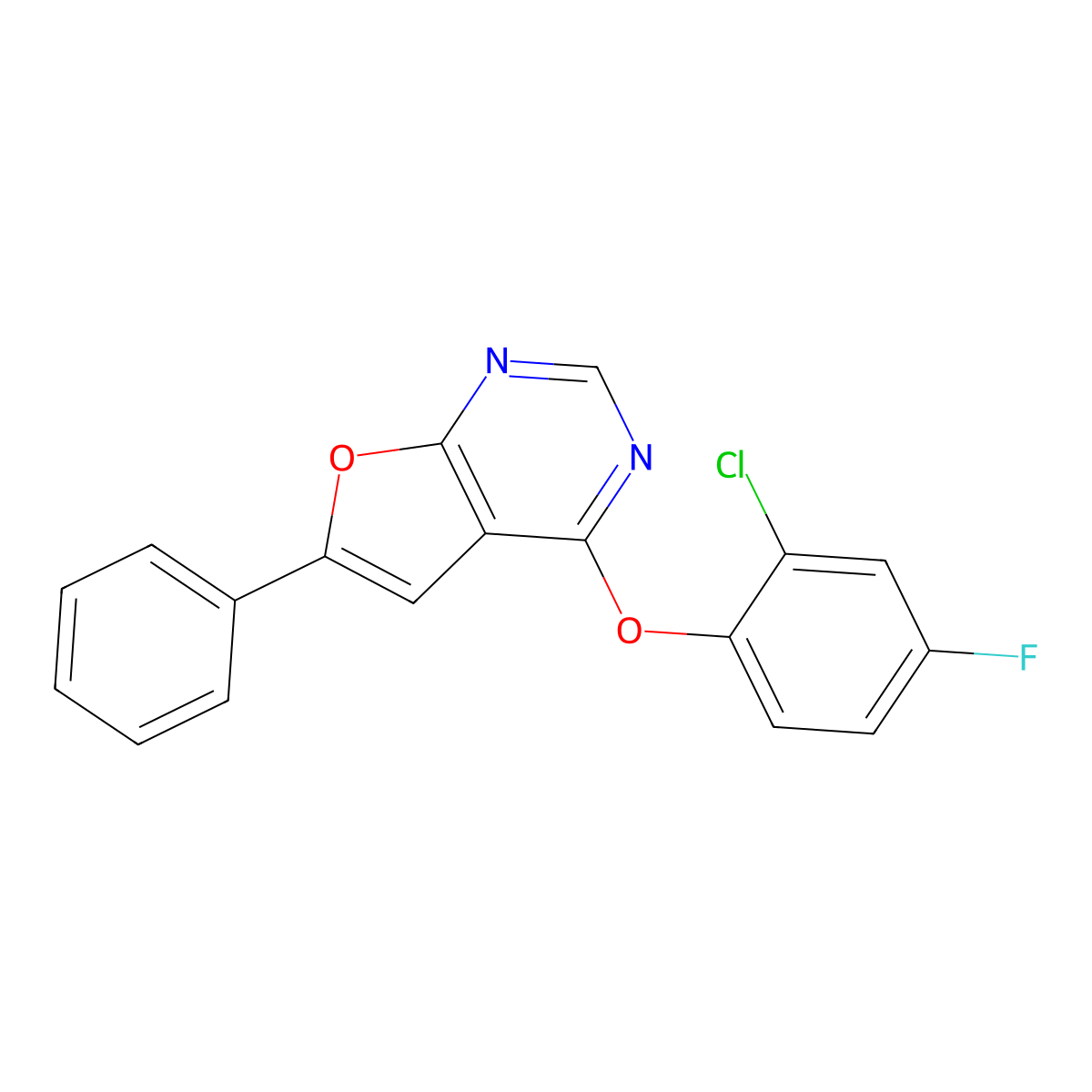 4-(2-Chloro-4-fluorophenoxy)-6-phenylfuro[2,3-d]pyrimidine molecular structure, CAS 478063-45-5