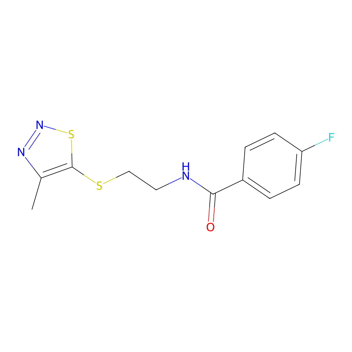 4-fluoro-N-{2-[(4-methyl-1,2,3-thiadiazol-5-yl)sulfanyl]ethyl}benzenecarboxamide molecular structure, CAS 478063-48-8
