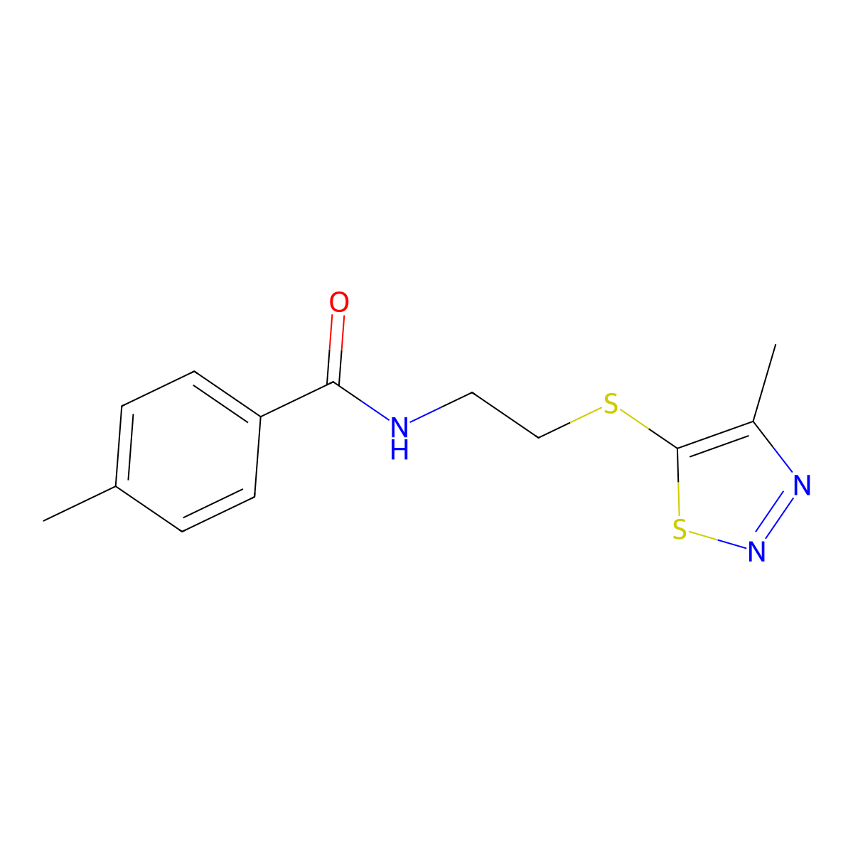 4-methyl-N-{2-[(4-methyl-1,2,3-thiadiazol-5-yl)sulfanyl]ethyl}benzenecarboxamide molecular structure, CAS 478063-51-3