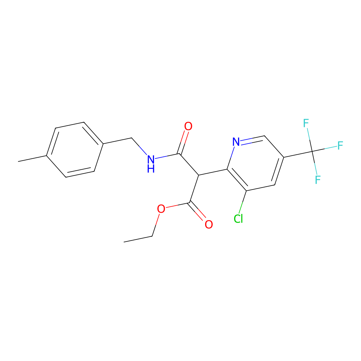 Ethyl 2-[3-chloro-5-(trifluoromethyl)-2-pyridinyl]-3-[(4-methylbenzyl)amino]-3-oxopropanoate molecular structure, CAS 478063-73-9