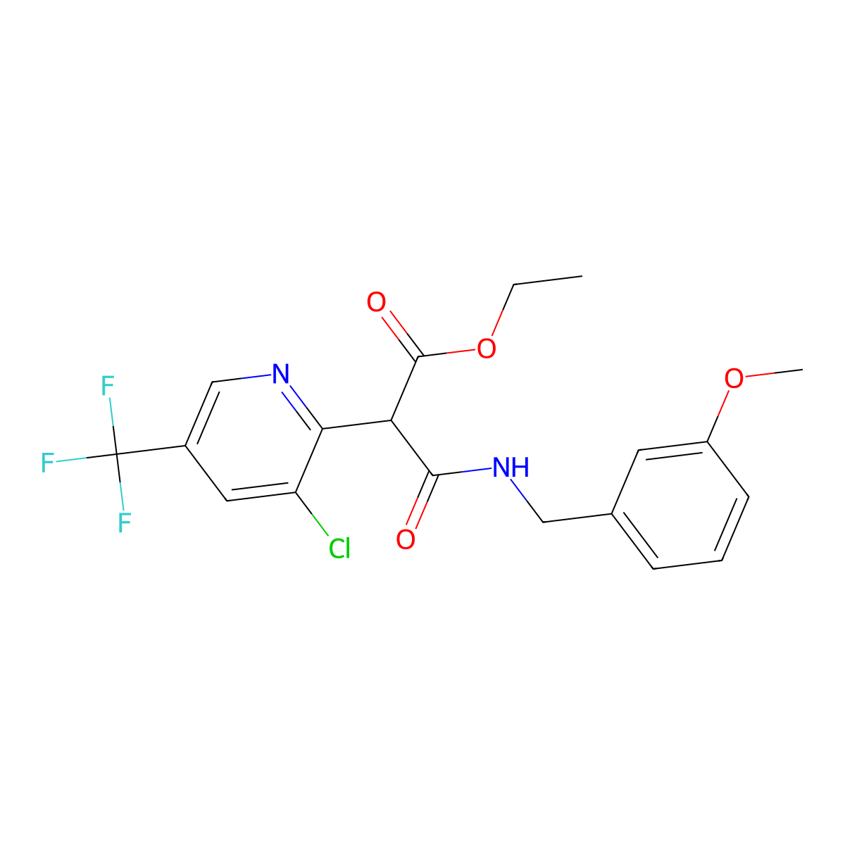 Ethyl 2-[3-chloro-5-(trifluoromethyl)-2-pyridinyl]-3-[(3-methoxybenzyl)amino]-3-oxopropanoate molecular structure, CAS 478063-74-0