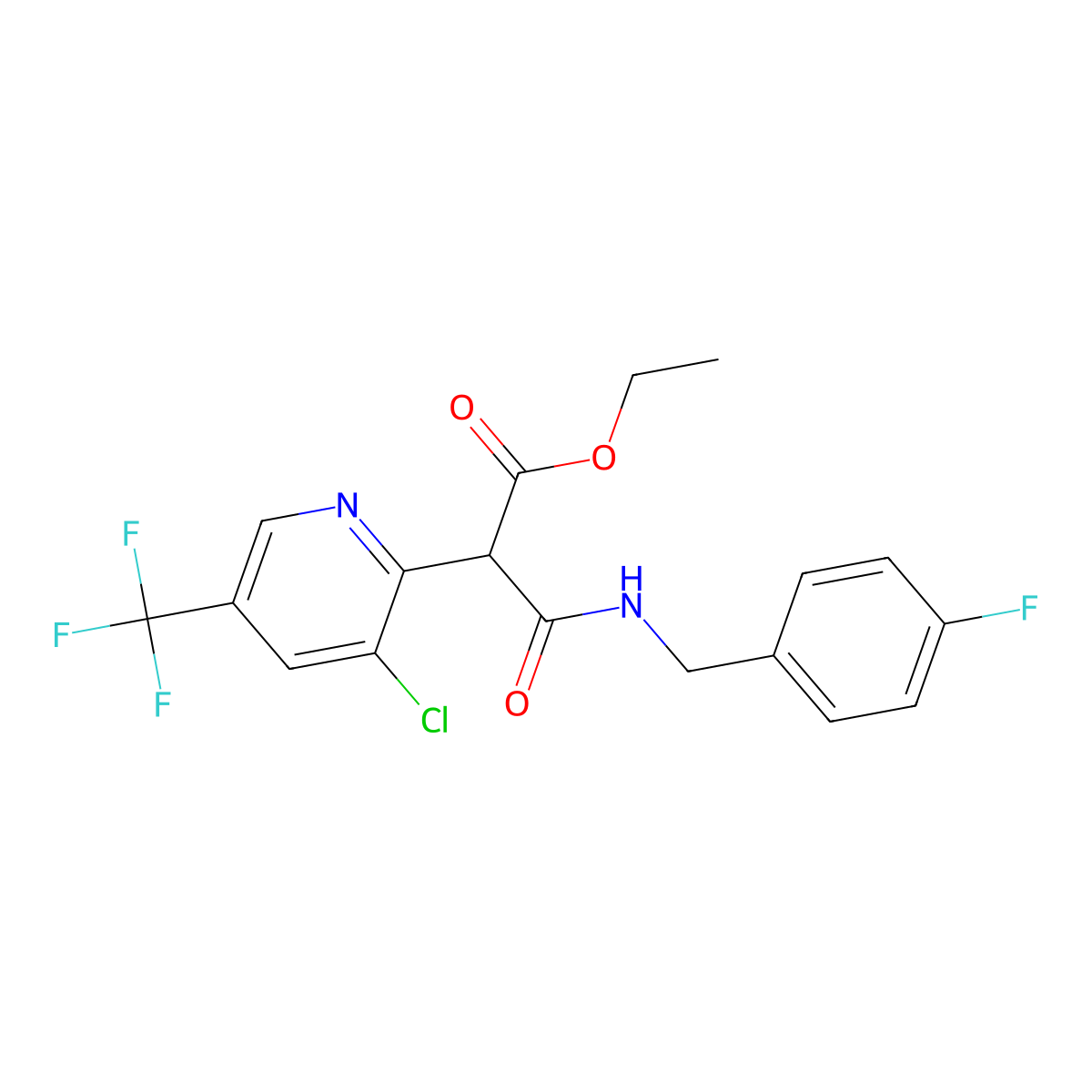 Ethyl 2-[3-chloro-5-(trifluoromethyl)-2-pyridinyl]-3-[(4-fluorobenzyl)amino]-3-oxopropanoate molecular structure, CAS 478063-75-1