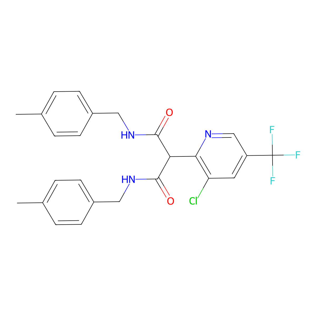 2-[3-chloro-5-(trifluoromethyl)pyridin-2-yl]-N,N'-bis[(4-methylphenyl)methyl]propanediamide molecular structure, CAS 478063-76-2