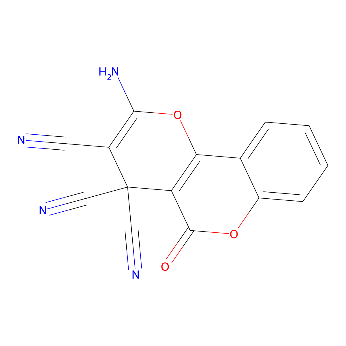 2-amino-5-oxo-4H,5H-pyrano[3,2-c]chromene-3,4,4-tricarbonitrile molecular structure, CAS 478063-78-4
