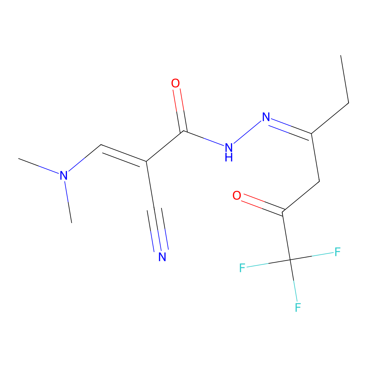 (E)-2-cyano-3-(dimethylamino)-N'-[(E)-1-ethyl-4,4,4-trifluoro-3-oxobutylidene]-2-propenohydrazide molecular structure, CAS 478063-93-3