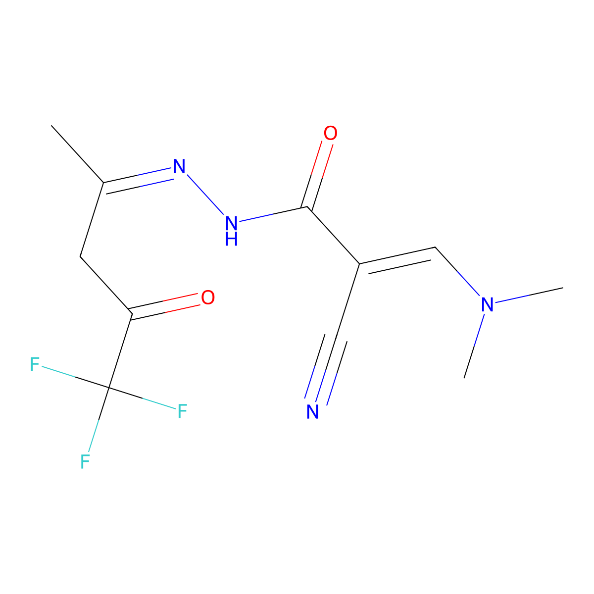 (E)-2-cyano-3-(dimethylamino)-N'-[(E)-4,4,4-trifluoro-1-methyl-3-oxobutylidene]-2-propenohydrazide molecular structure, CAS 478064-02-7