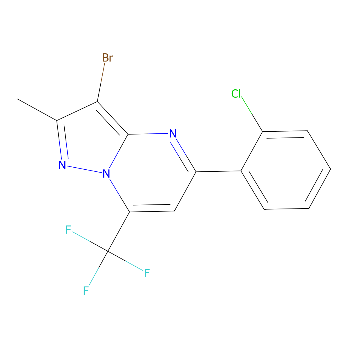 3-Bromo-5-(2-chlorophenyl)-2-methyl-7-(trifluoromethyl)pyrazolo[1,5-a]pyrimidine molecular structure, CAS 478064-10-7