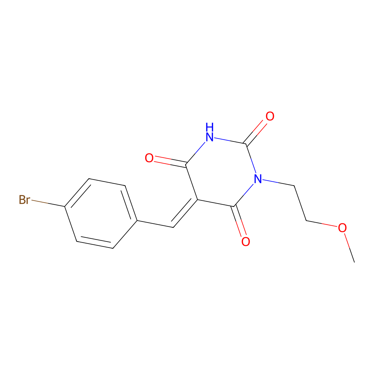 5-[(E)-(4-bromophenyl)methylidene]-1-(2-methoxyethyl)-2,4,6(1H,3H,5H)-pyrimidinetrione molecular structure, CAS 478064-35-6