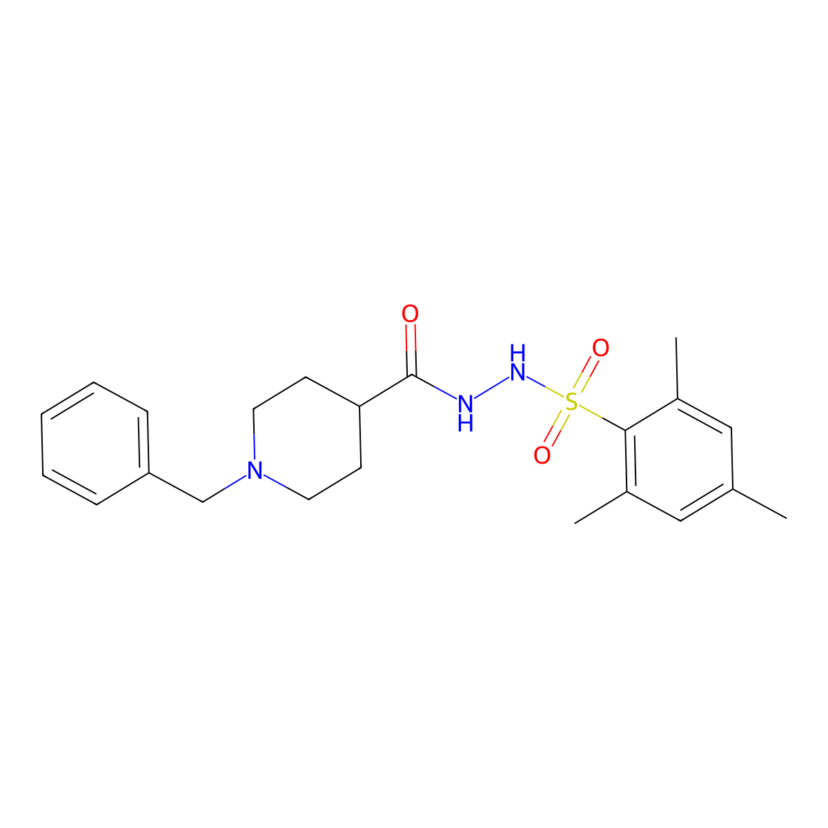 1-(phenylmethyl)-N'-(2,4,6-trimethylphenyl)sulfonyl-4-piperidinecarbohydrazide molecular structure, CAS 478064-40-3