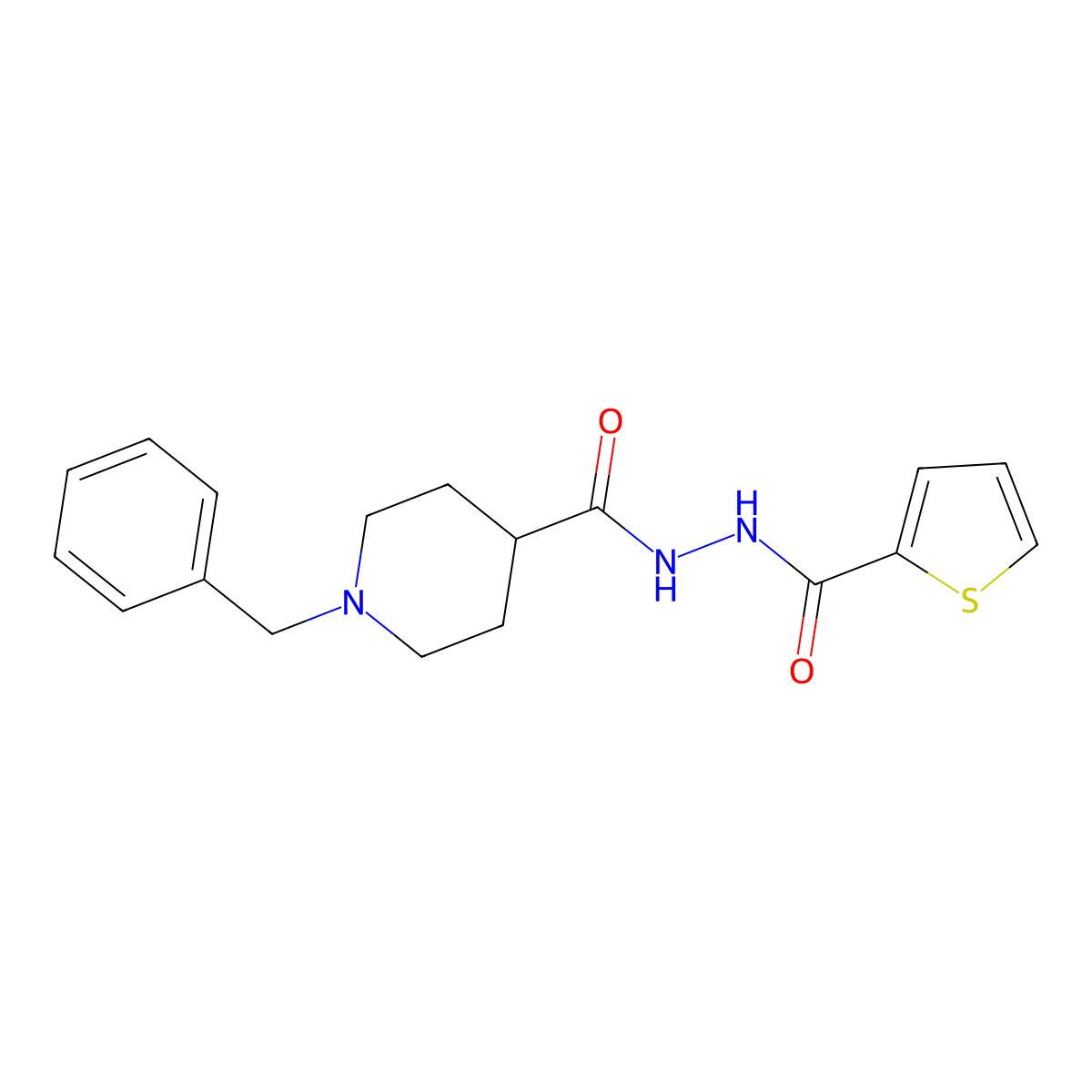 1-benzyl-N'-(thiophene-2-carbonyl)piperidine-4-carbohydrazide molecular structure, CAS 478064-42-5