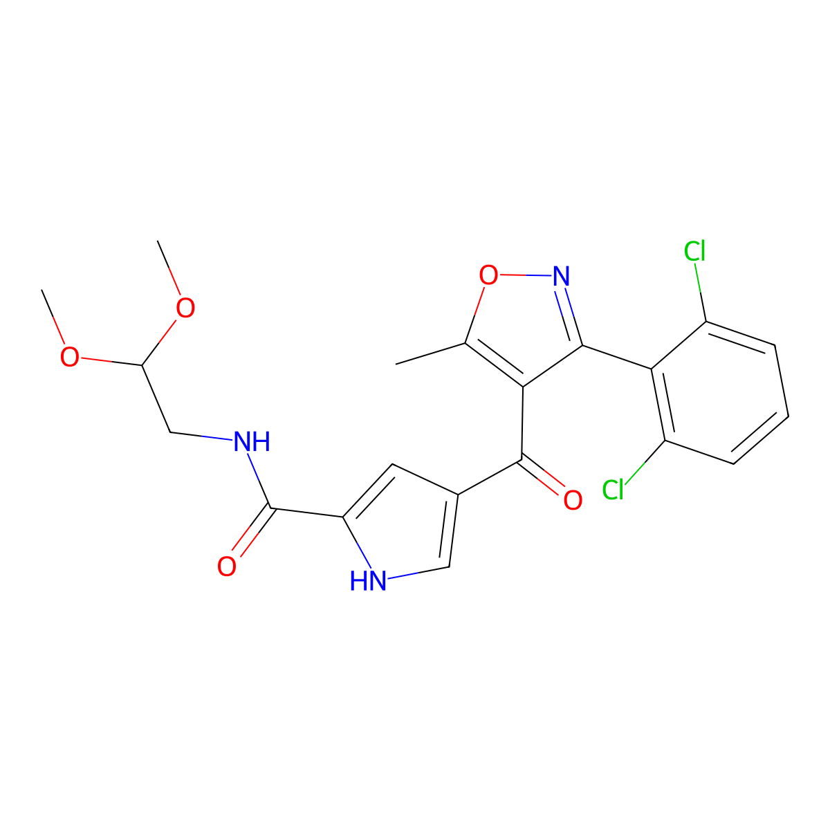 4-[3-(2,6-dichlorophenyl)-5-methyl-1,2-oxazole-4-carbonyl]-N-(2,2-dimethoxyethyl)-1H-pyrrole-2-carboxamide molecular structure, CAS 478064-46-9