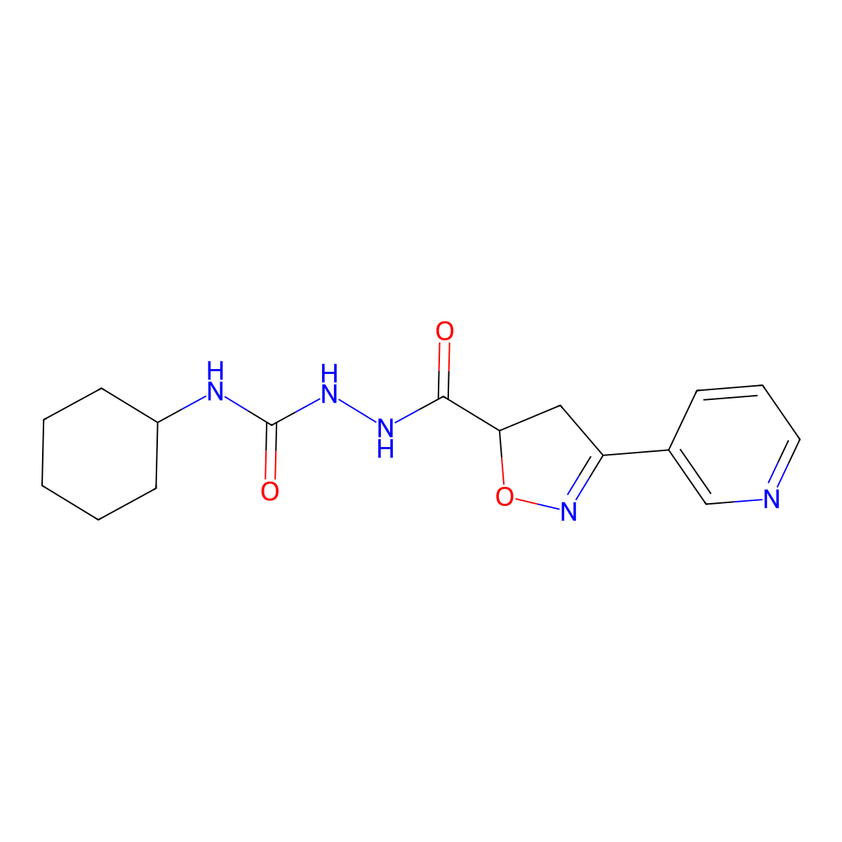N-cyclohexyl-2-{[3-(3-pyridinyl)-4,5-dihydro-5-isoxazolyl]carbonyl}-1-hydrazinecarboxamide molecular structure, CAS 478064-65-2