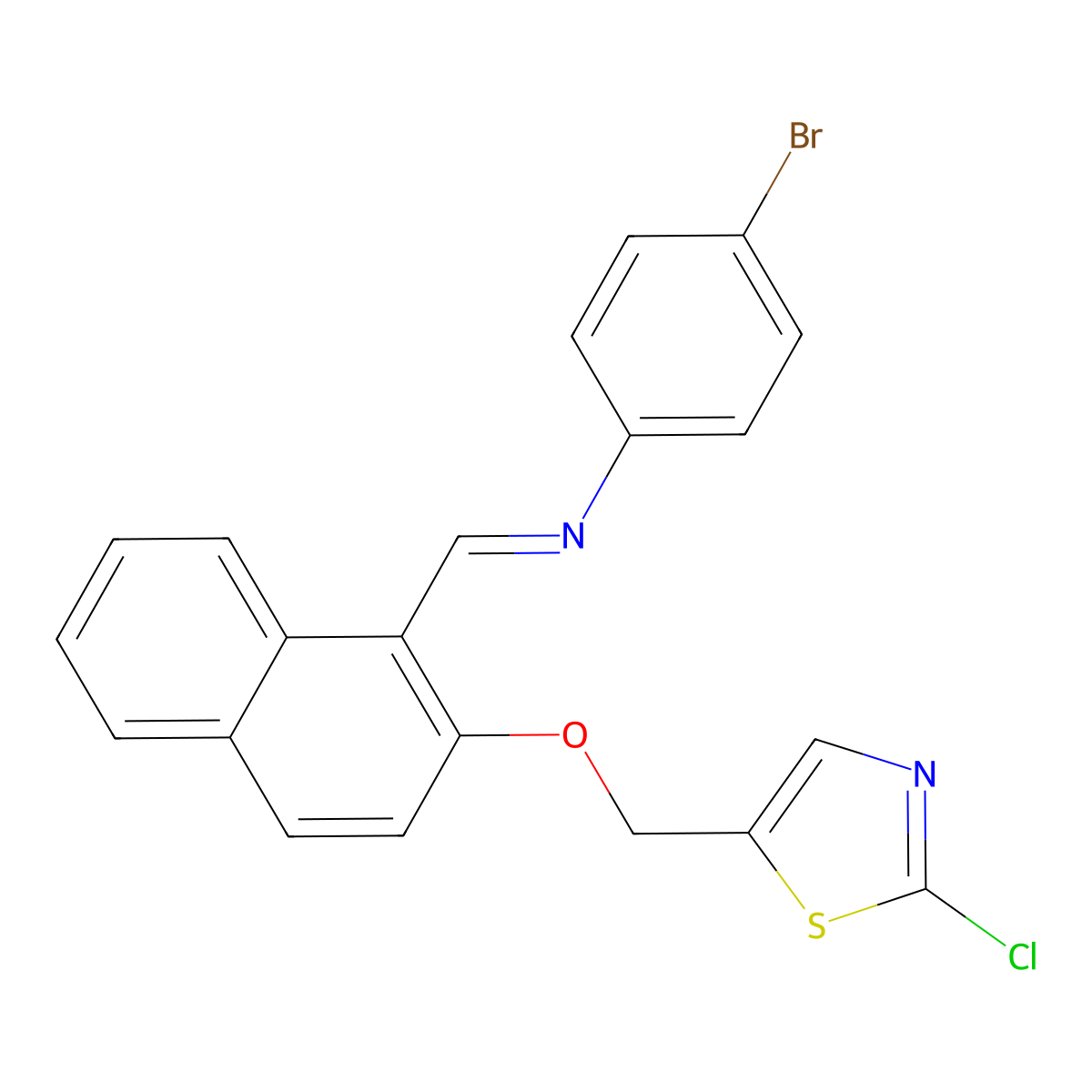 4-bromo-N-((Z)-{2-[(2-chloro-1,3-thiazol-5-yl)methoxy]-1-naphthyl}methylidene)aniline molecular structure, CAS 478064-69-6