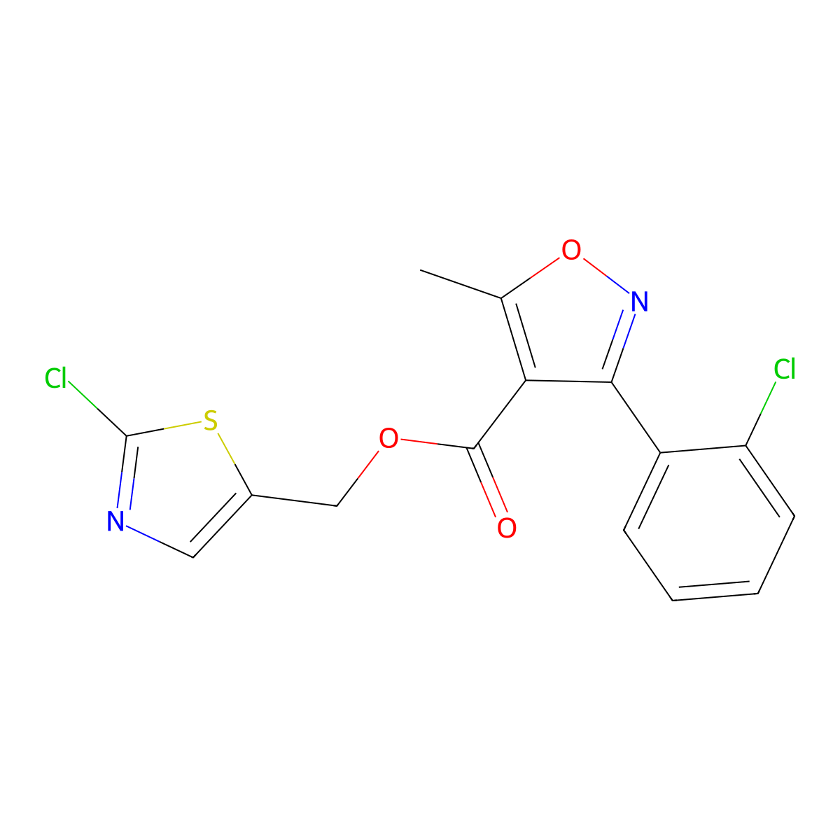 (2-Chloro-1,3-thiazol-5-yl)methyl 3-(2-chlorophenyl)-5-methyl-4-isoxazolecarboxylate molecular structure, CAS 478064-71-0