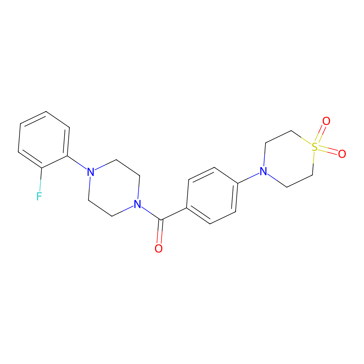 4-(4-{[4-(2-Fluorophenyl)piperazino]carbonyl}phenyl)-1lambda~6~,4-thiazinane-1,1-dione molecular structure, CAS 478064-77-6
