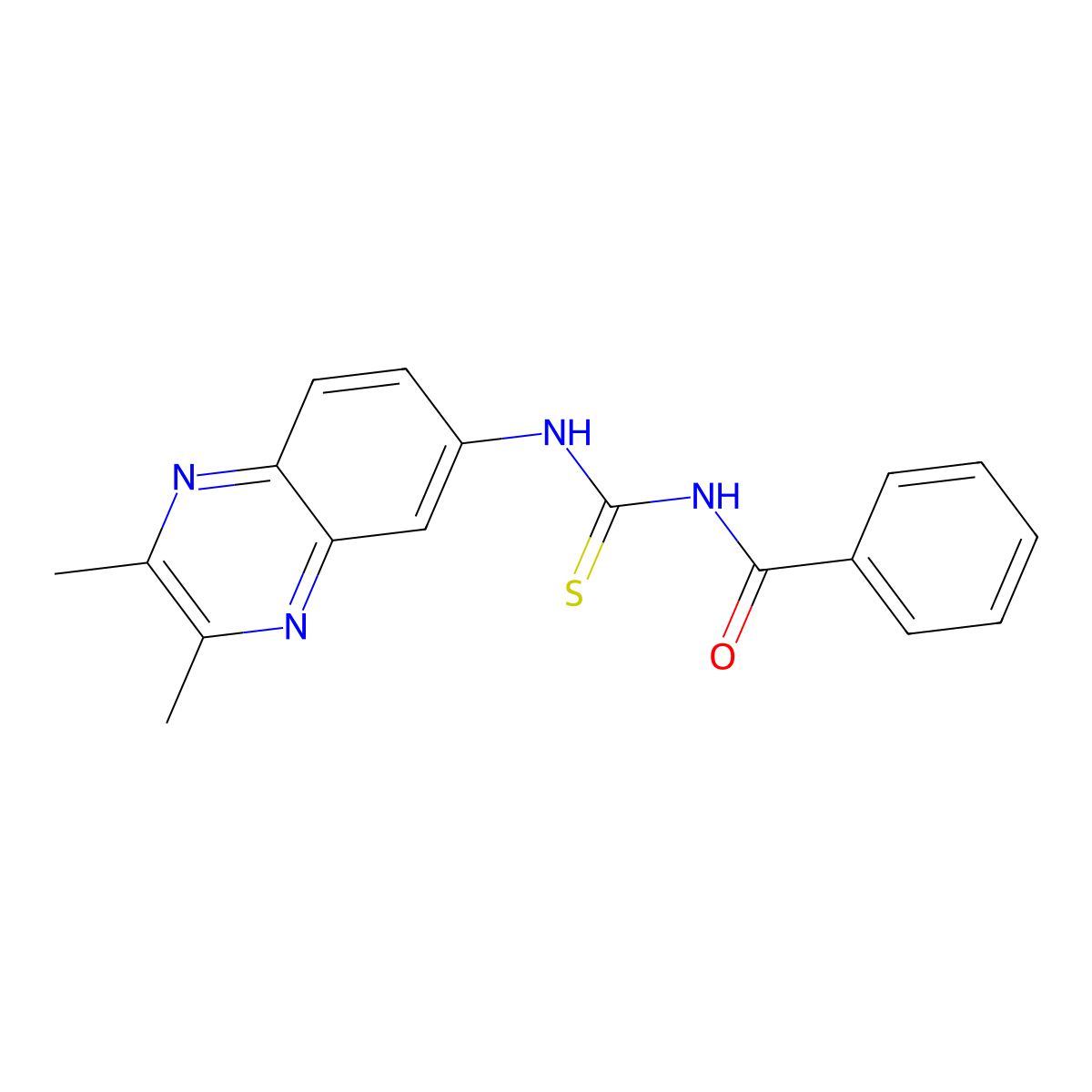 N-benzoyl-N'-(2,3-dimethyl-6-quinoxalinyl)thiourea molecular structure, CAS 478064-81-2
