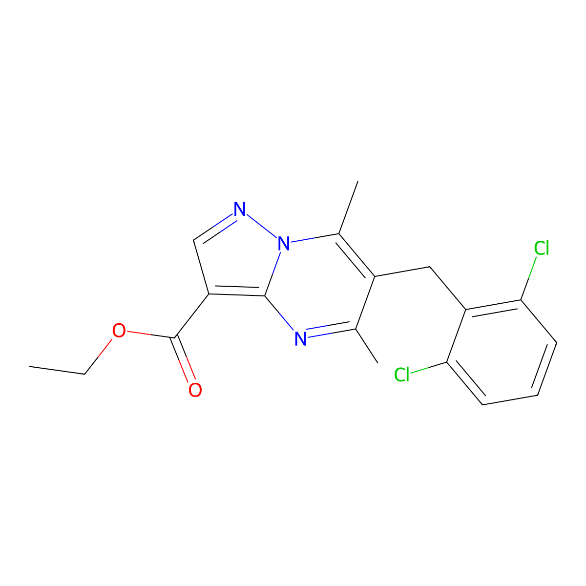 Ethyl 6-(2,6-dichlorobenzyl)-5,7-dimethylpyrazolo[1,5-a]pyrimidine-3-carboxylate molecular structure, CAS 478064-82-3