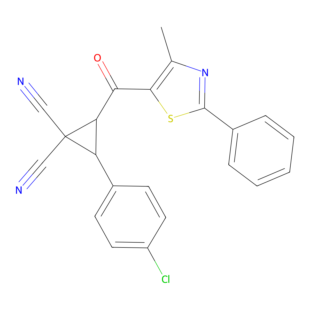 2-(4-Chlorophenyl)-3-(4-methyl-2-phenyl-1,3-thiazole-5-carbonyl)cyclopropane-1,1-dicarbonitrile molecular structure, CAS 478064-84-5