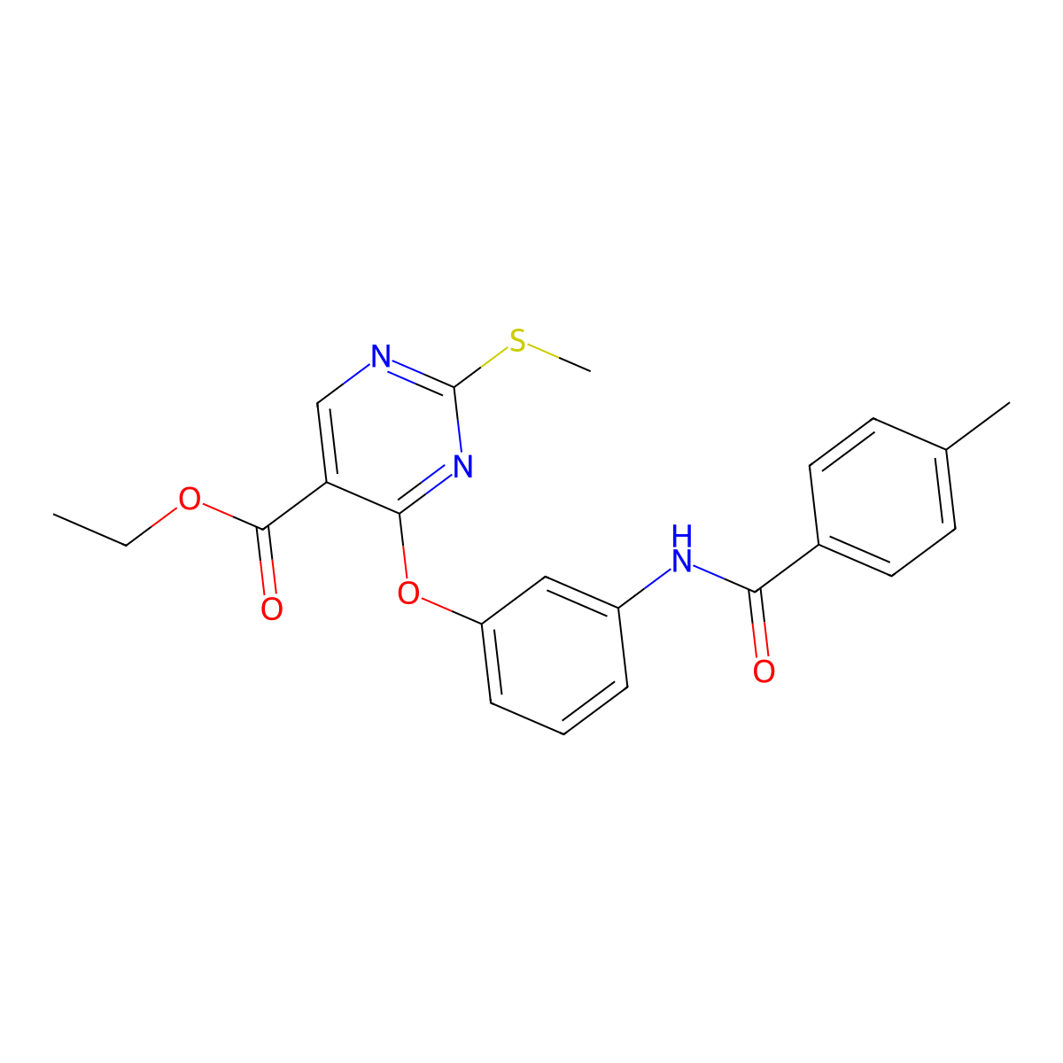 Ethyl 4-{3-[(4-methylbenzoyl)amino]phenoxy}-2-(methylsulfanyl)-5-pyrimidinecarboxylate molecular structure, CAS 478065-05-3