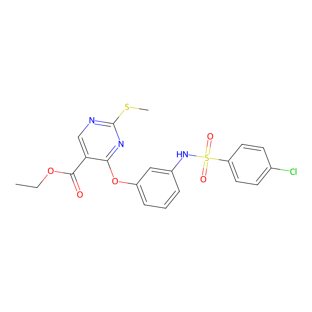 Ethyl 4-(3-{[(4-chlorophenyl)sulfonyl]amino}phenoxy)-2-(methylsulfanyl)-5-pyrimidinecarboxylate molecular structure, CAS 478065-14-4