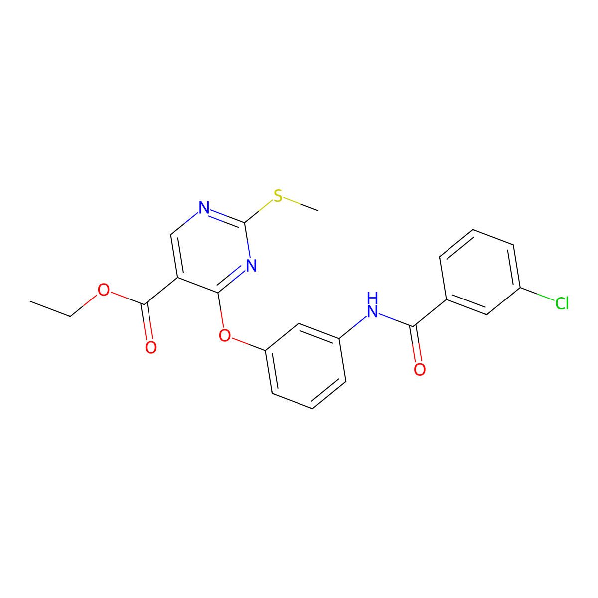 Ethyl 4-{3-[(3-chlorobenzoyl)amino]phenoxy}-2-(methylsulfanyl)-5-pyrimidinecarboxylate molecular structure, CAS 478065-24-6