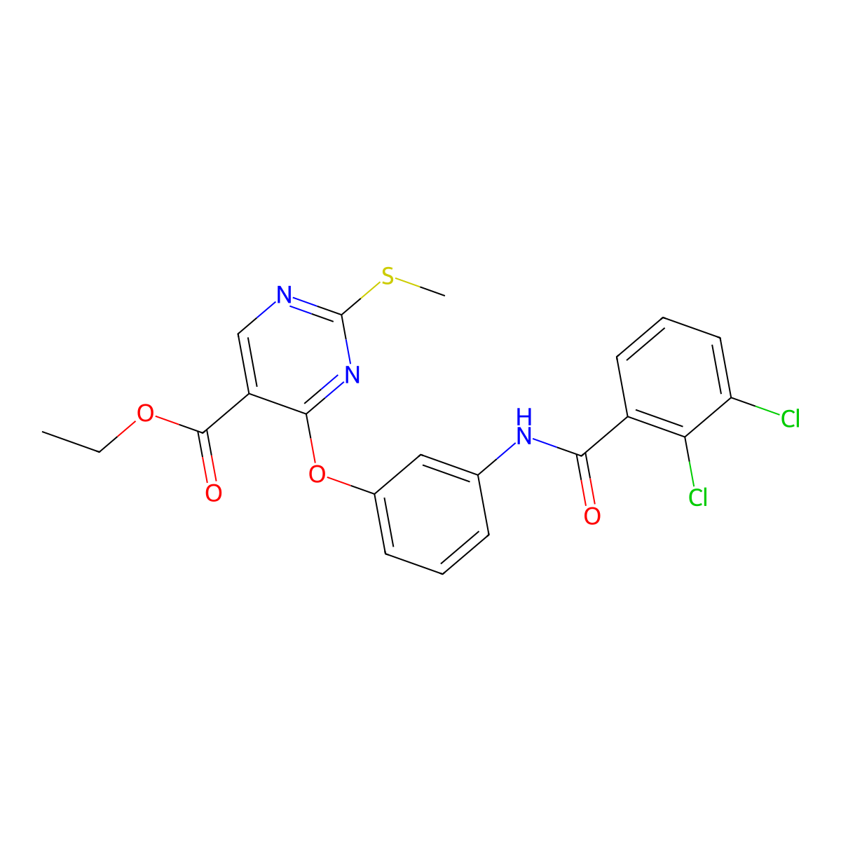 Ethyl 4-{3-[(2,3-dichlorobenzoyl)amino]phenoxy}-2-(methylsulfanyl)-5-pyrimidinecarboxylate molecular structure, CAS 478065-26-8