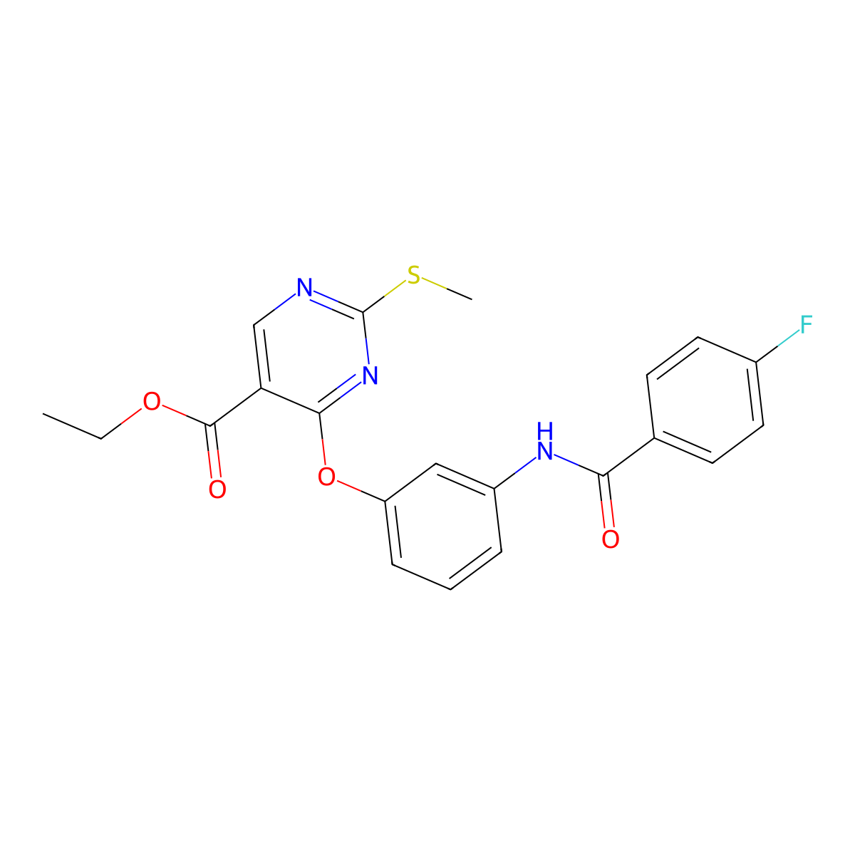 Ethyl 4-{3-[(4-fluorobenzoyl)amino]phenoxy}-2-(methylsulfanyl)-5-pyrimidinecarboxylate molecular structure, CAS 478065-28-0