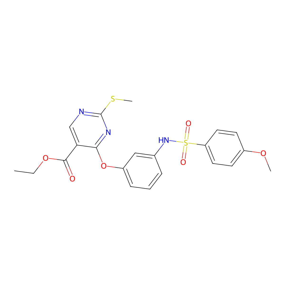 Ethyl 4-(3-{[(4-methoxyphenyl)sulfonyl]amino}phenoxy)-2-(methylsulfanyl)-5-pyrimidinecarboxylate molecular structure, CAS 478065-39-3